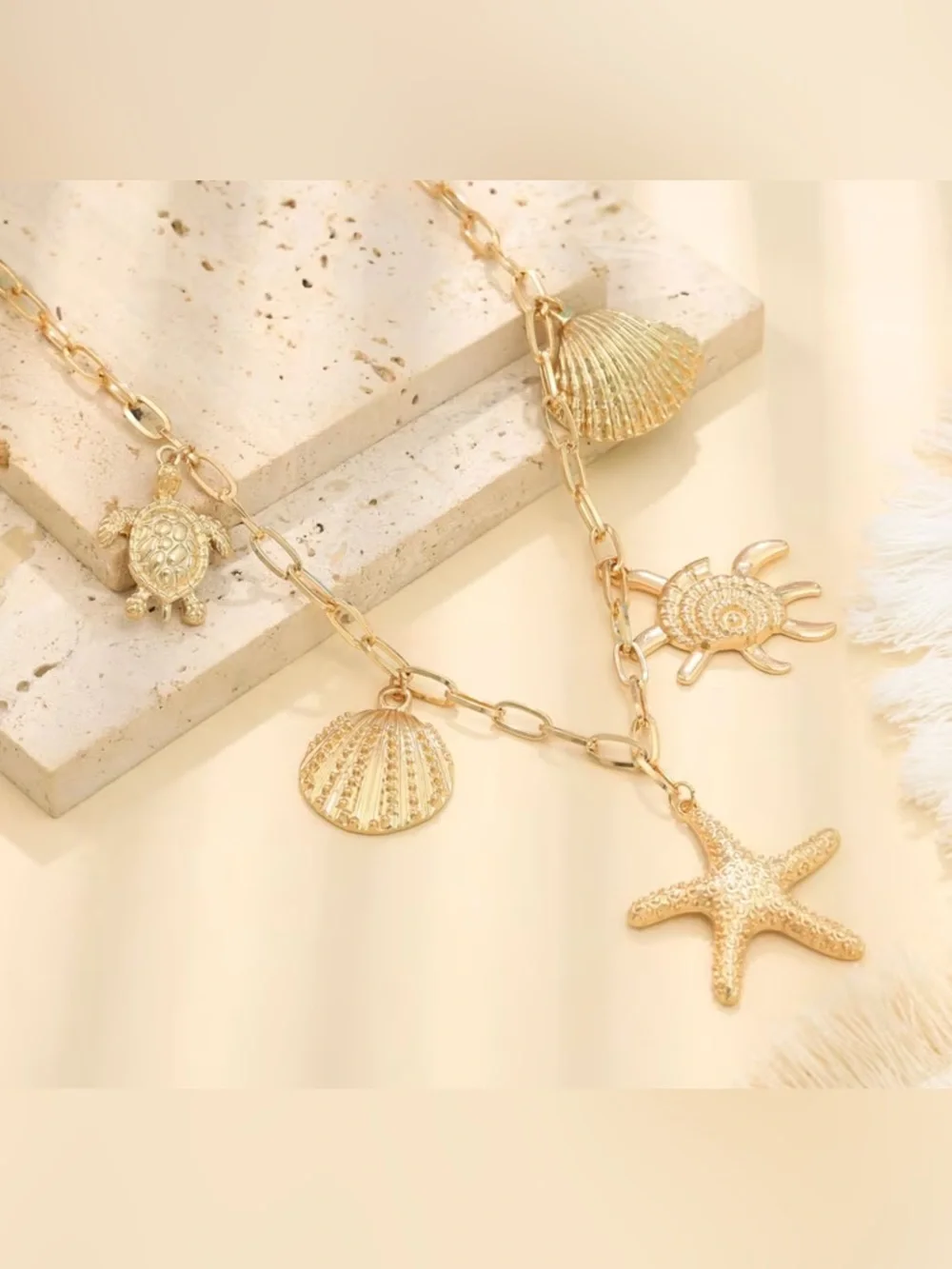 Gold  Beach Charm Necklace
